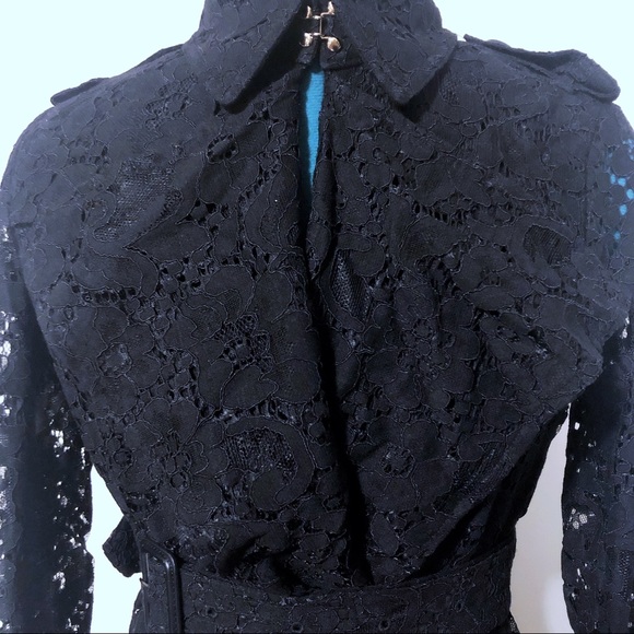 Black Lace Belted Trench Coat - Picture 10 of 12